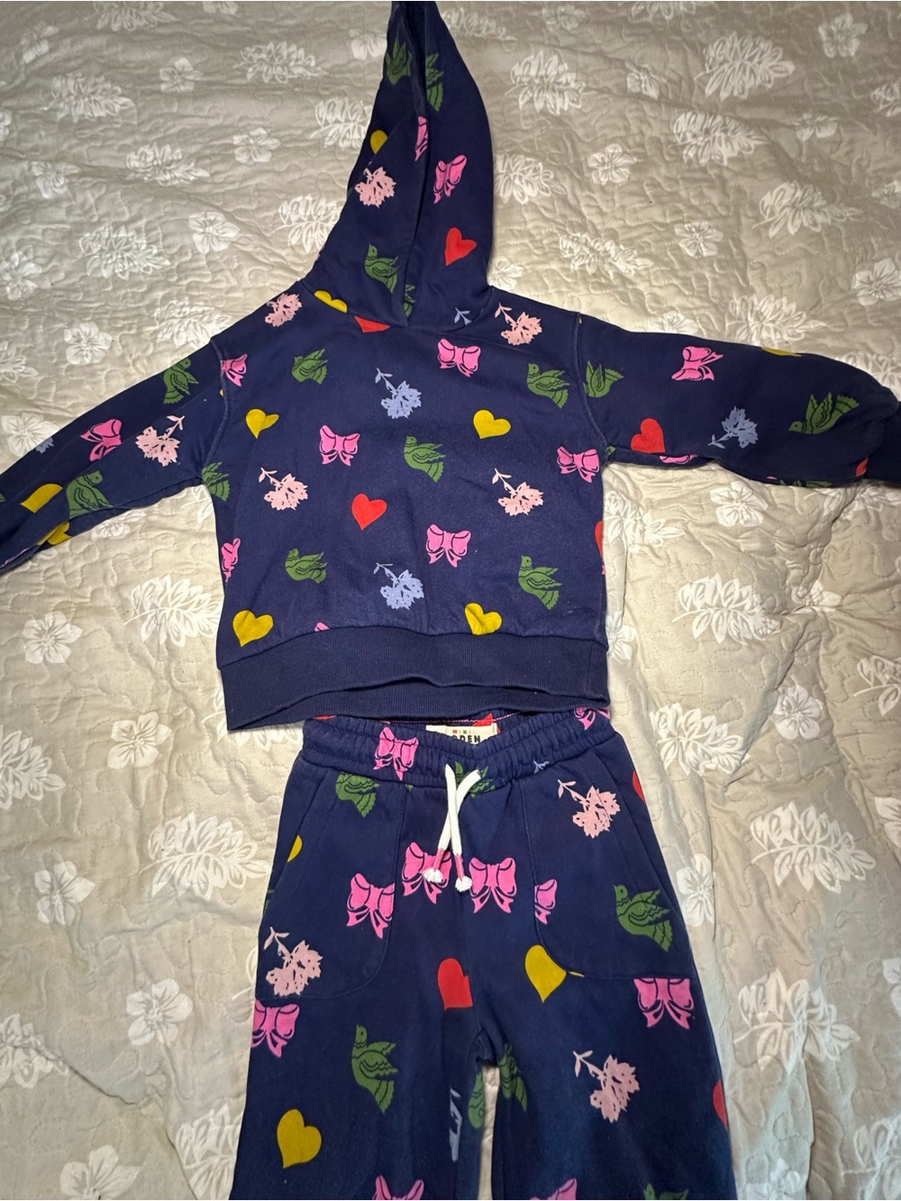 Kids Navy Hoodie with Multicolor Hearts & Bows
